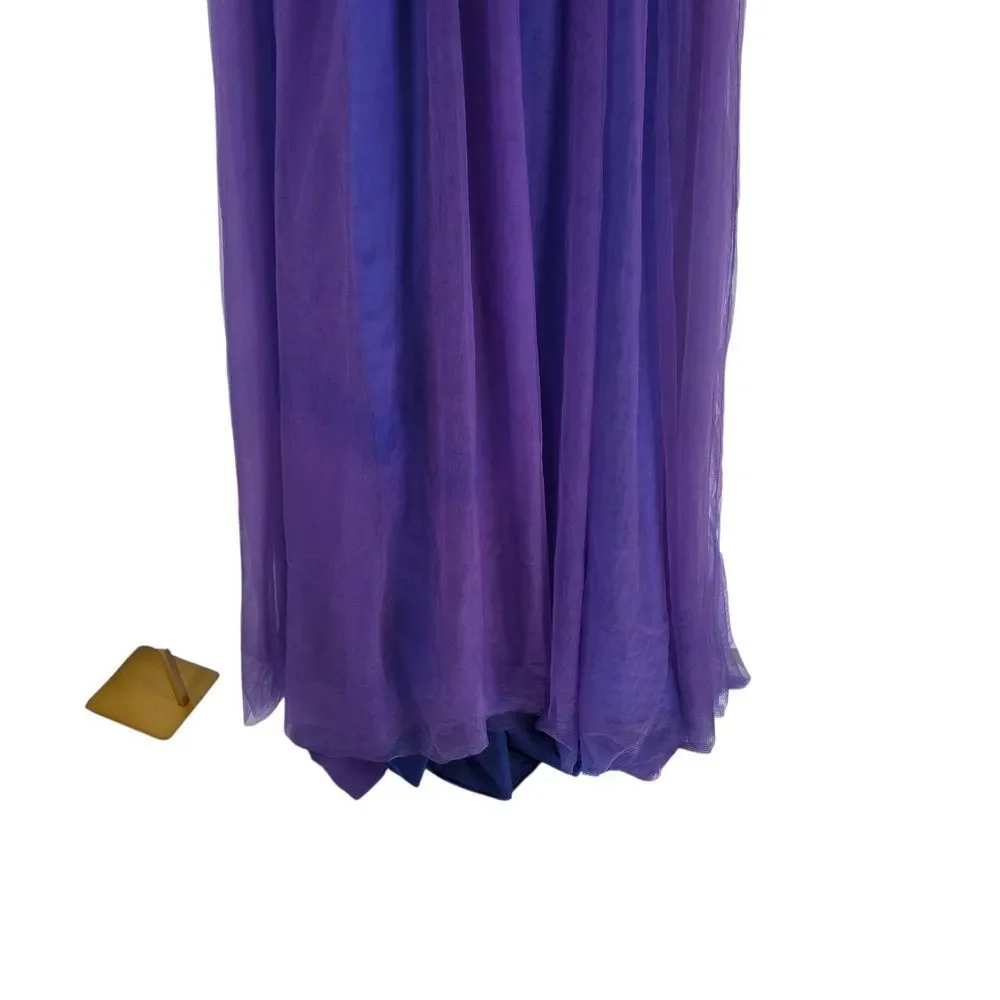 Elegant Purple Evening Gown With Blue Rhinestone Details